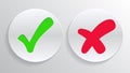 Checkmark Green Tick and red cross of approved and reject Circle symbols YES and NO button for vote, decision, web. Vector