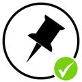 Checkmark icon and black button showing Pinboard