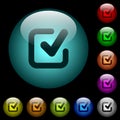 Checkmark icons in color illuminated glass buttons
