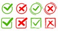 Checkmark icons set. A collection of web button variants, green checkmark and red cross. approved and rejected stamp. Many options Royalty Free Stock Photo