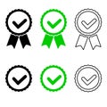 Checkmark medal for banner design. Isolated vector illustration. Green check mark icon. Certified product.Certified stamp certifie Royalty Free Stock Photo