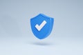 Checkmark Safety and Security Shield Icon Symbols Blue Side View 3D Rendering Royalty Free Stock Photo
