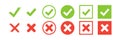Checkmark vector icon. green tick check mark, red cross. Wrong correct isolated signs on white background. x symbol vote logo