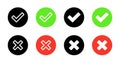 Checkmark and x cross mark icon vector. Approve and reject sign symbol