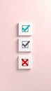 Checkmarks and Crossmark on Cubes Against a Pink Background Royalty Free Stock Photo