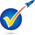 Checkmarks and rocket, check mark and startup logo Royalty Free Stock Photo