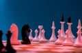 Checkmate Chess pieces on Chessboard. Chess tournament announcement background