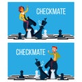 Checkmate Concept Vector. Business Man And Woman Make Checkmate On Board. Victory Challenge. Illustration