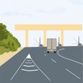 Checkpoint of collection on autobahn and toll road . Car and roadside point. Highway toll area with transport. Royalty Free Stock Photo