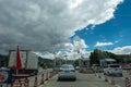 Checkpoint of Sichuan-Tibet Line National Highway 318 entering Lhasan Tibet under Blue sky white cloud Royalty Free Stock Photo