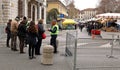 Checks on the Green Pass, the Eu covid-19 vaccine passport holders , outside the entry of a fair in the town.