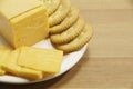 Cheddar Cheese and Crackers on Plate