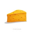 Cheddar cheese piece. Cartoon flat style cheese segment. Fresh diary product. Vector illustration single icon