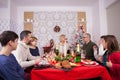 Cheeful family sharing moment at christmas feast