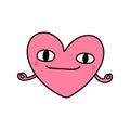 Cheeful happy heart symbol doodle illustration icon in cartoon comic kawaii face