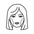 Cheek augmentation black line icon. Cheek lift concept. Cosmetic face surgery. Blond woman concept. Sign for web page, mobile app