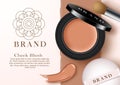 Cheek blush cosmetic products vector template design. Cosmetics mock up product for cheeks make-up in black compact powder.