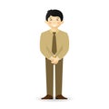Cheeky asian man in business suit posing. Closed posture.