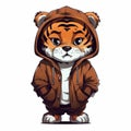 Cheeky Cartoon Tiger In Hoodie And Jacket - Cody Ellingham Style