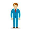 Cheeky caucasian man in business suit posing. Simple standing.