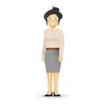 Cheeky caucasian woman in business suit posing. Simple standing.
