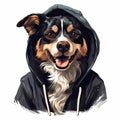 Cheeky Dog In A Cozy Hoodie: Digital Painting With Charming Character Illustrations Royalty Free Stock Photo