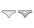 Cheeky thongs technical fashion illustration with low rise, elastic waistband, small hips coverage. Flat Mini lingerie