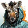 Cheeky Zebra Hooded Head With Street Style Realism Illustration