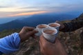 Cheer by hot coco on high mountain Royalty Free Stock Photo