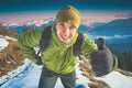 Cheerful active hiker. Instagram stylisation Royalty Free Stock Photo