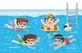 Cheerful and active Kids swimming in the swimming pool. Royalty Free Stock Photo