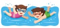 Cheerful and active little Boy and Girl swimming in the swimming Royalty Free Stock Photo