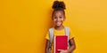 Cheerful African American Girl With Book And Backpack, Symbolizing Education And Childhood