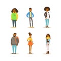 Cheerful African American People Set. Full Length Portraits of Men and Women Dressed Casual Clothes Cartoon Vector