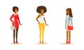 Cheerful African American Woman in Casual Wear in Standing Pose Vector Set