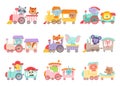 Cheerful African and Forest Animals Riding on Toy Train Vector Illustrations Set Royalty Free Stock Photo