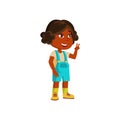 cheerful african girl welcoming children in kindergarten cartoon vector