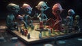 cheerful aliens play table game Royalty Free Stock Photo