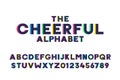 The cheerful alphabet. Vector trendy font effect. Modern solid typeface design with letters and numbers