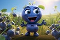 Cheerful animated blueberry with a smile on its face