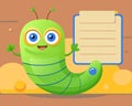 A cheerful animated cartoon worm with a to-do list