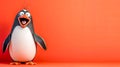 Cheerful Animated Penguin Character on Vibrant Orange Background - Kid's Entertainment