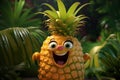 Cheerful animated pineapple with a smile on his face