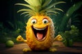 Cheerful animated pineapple with a smile on his face