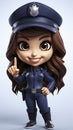 Cheerful Animated Police Officer with Pointing Gesture in Stylish Uniform.
