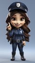 Cheerful Animated Police Officer with Pointing Gesture in Stylish Uniform.