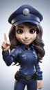 Cheerful Animated Police Officer with Pointing Gesture in Stylish Uniform.