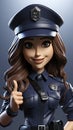 Cheerful Animated Police Officer with Pointing Gesture in Stylish Uniform.