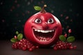 A cheerful animated pomegranate with a smile on his face