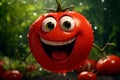 Cheerful animated red tomato with a smile on his face in the vegetable garden Royalty Free Stock Photo